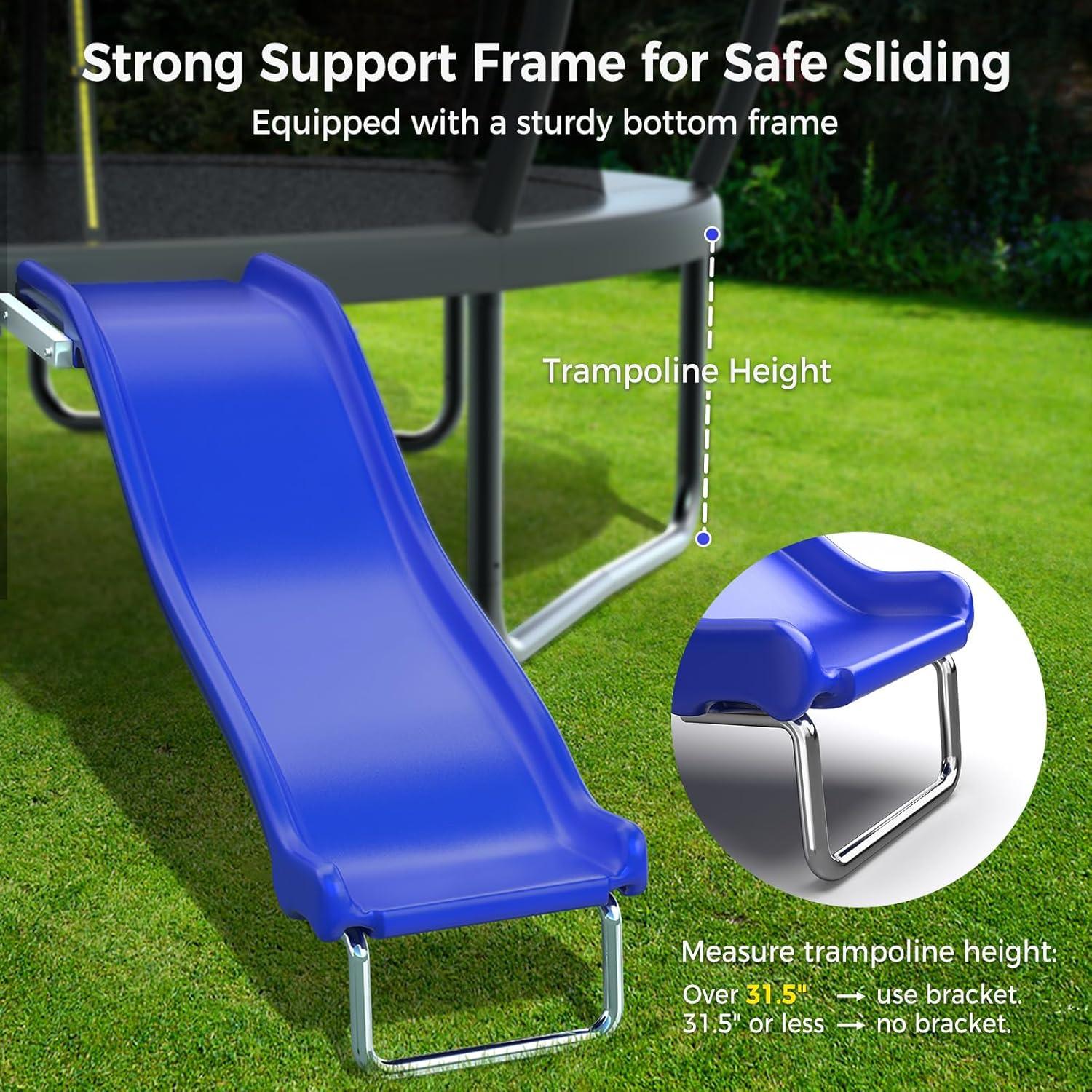 imageLyromix Heavy Duty Plastic Trampoline Slide with Support Frame for 816FT Safer Outdoor Plastic Slide for Trampoline Adjustable Trampoline Ladder for Kids 6 220 LBs Capacity BlueSky Blue