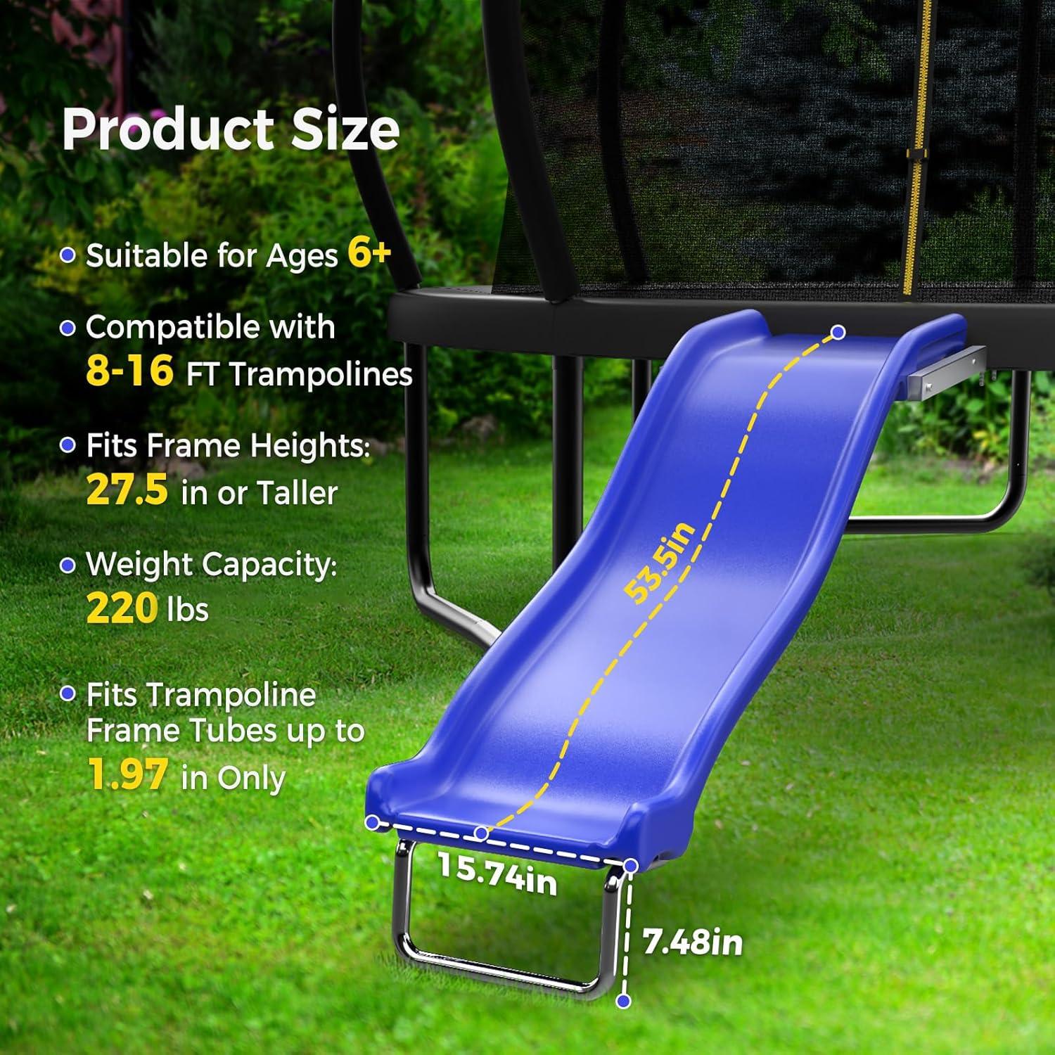 imageLyromix Heavy Duty Plastic Trampoline Slide with Support Frame for 816FT Safer Outdoor Plastic Slide for Trampoline Adjustable Trampoline Ladder for Kids 6 220 LBs Capacity BlueSky Blue