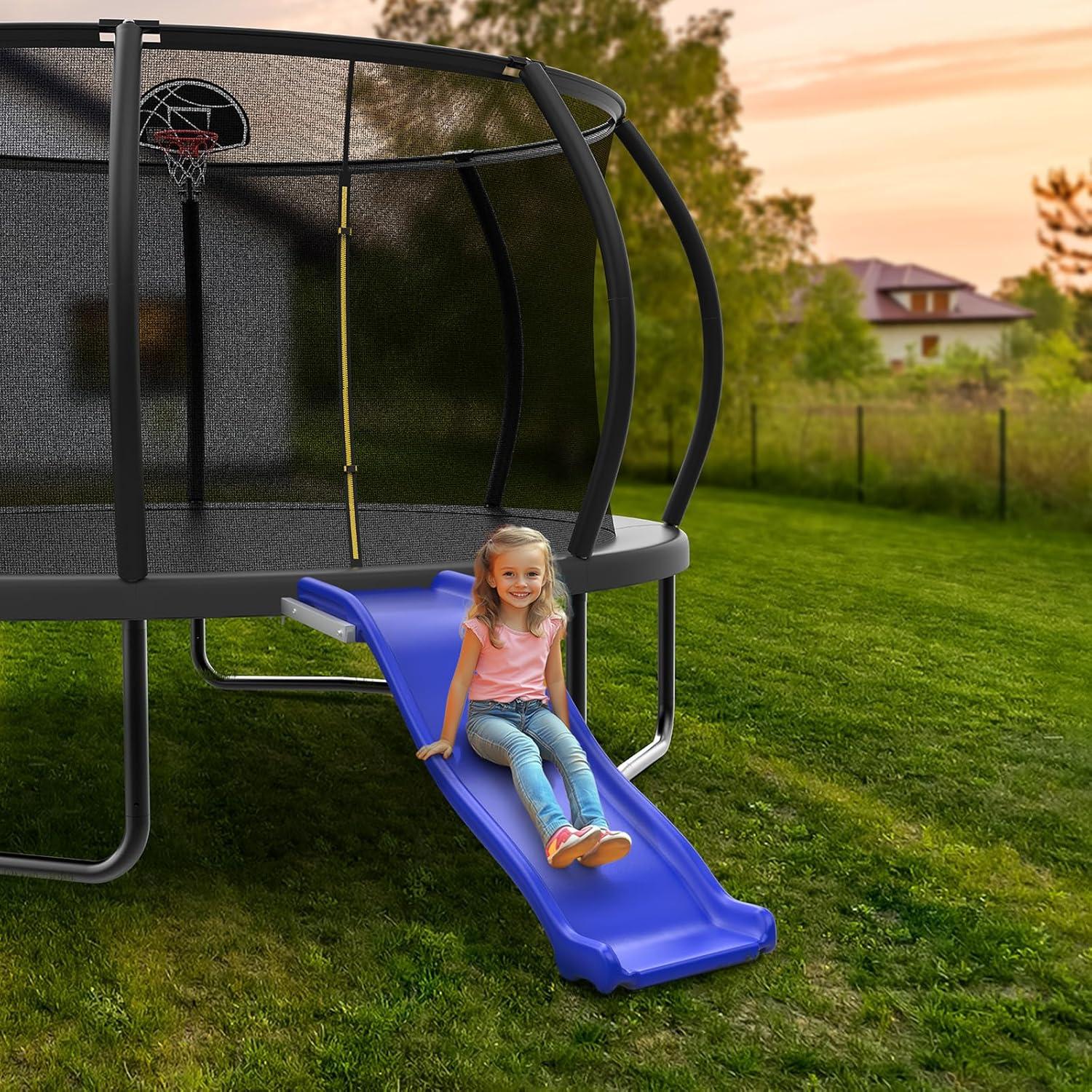 imageLyromix Heavy Duty Plastic Trampoline Slide with Support Frame for 816FT Safer Outdoor Plastic Slide for Trampoline Adjustable Trampoline Ladder for Kids 6 220 LBs Capacity BlueSky Blue