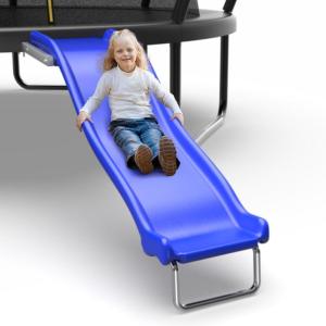 Lyromix Heavy Duty Plastic Trampoline Slide with Support Frame for 8-16FT, Safer Outdoor Plastic Slide for Trampoline, Adjustable Trampoline Ladder for Kids 6+, 220 LBs Capacity, Blue(Sky Blue)