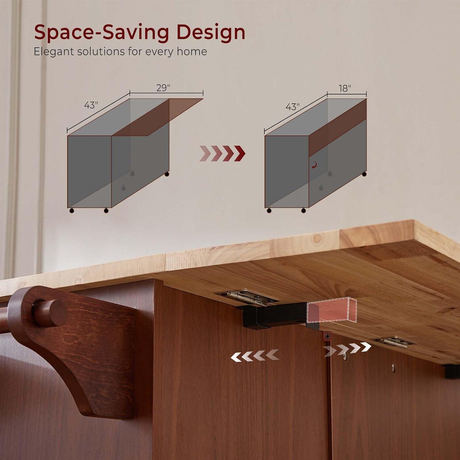 image:imageLyromix Walnut 54 Rolling Kitchen Island Cart with Storage Large Kitchen Cart with Folding Drop Leaf Breakfast Bar Wood Island Table with 3 Drawers and Spice Rack amp Towel Rack BrownRustic Brown3 Drawers