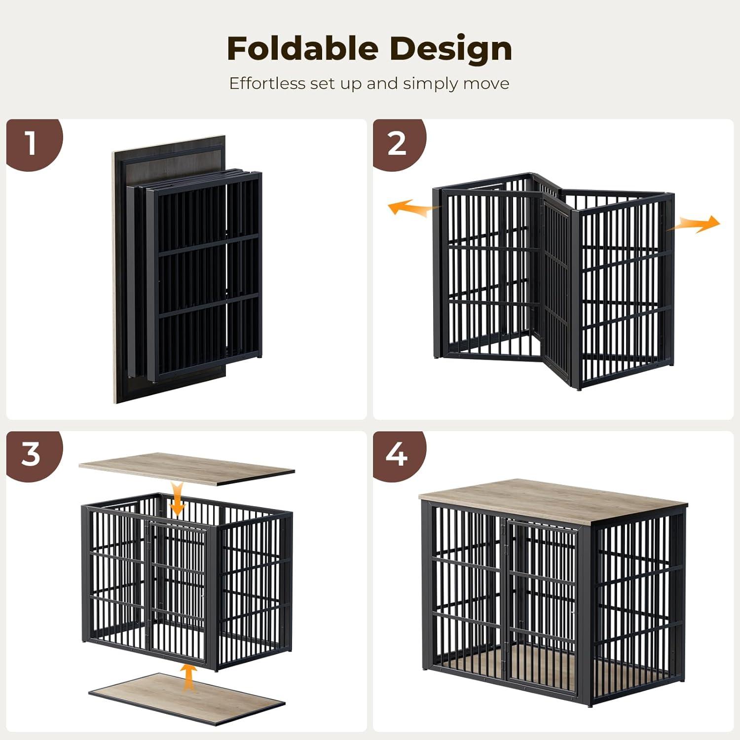 image:imageLyromix 48 Foldable Dog Crate Furniture Quick Assembly Large Dog Kennel Furniture for Medium and Large Breed ChewProof XL Wooden Dog Cage as Side End Table Light IvoryLight Ivory