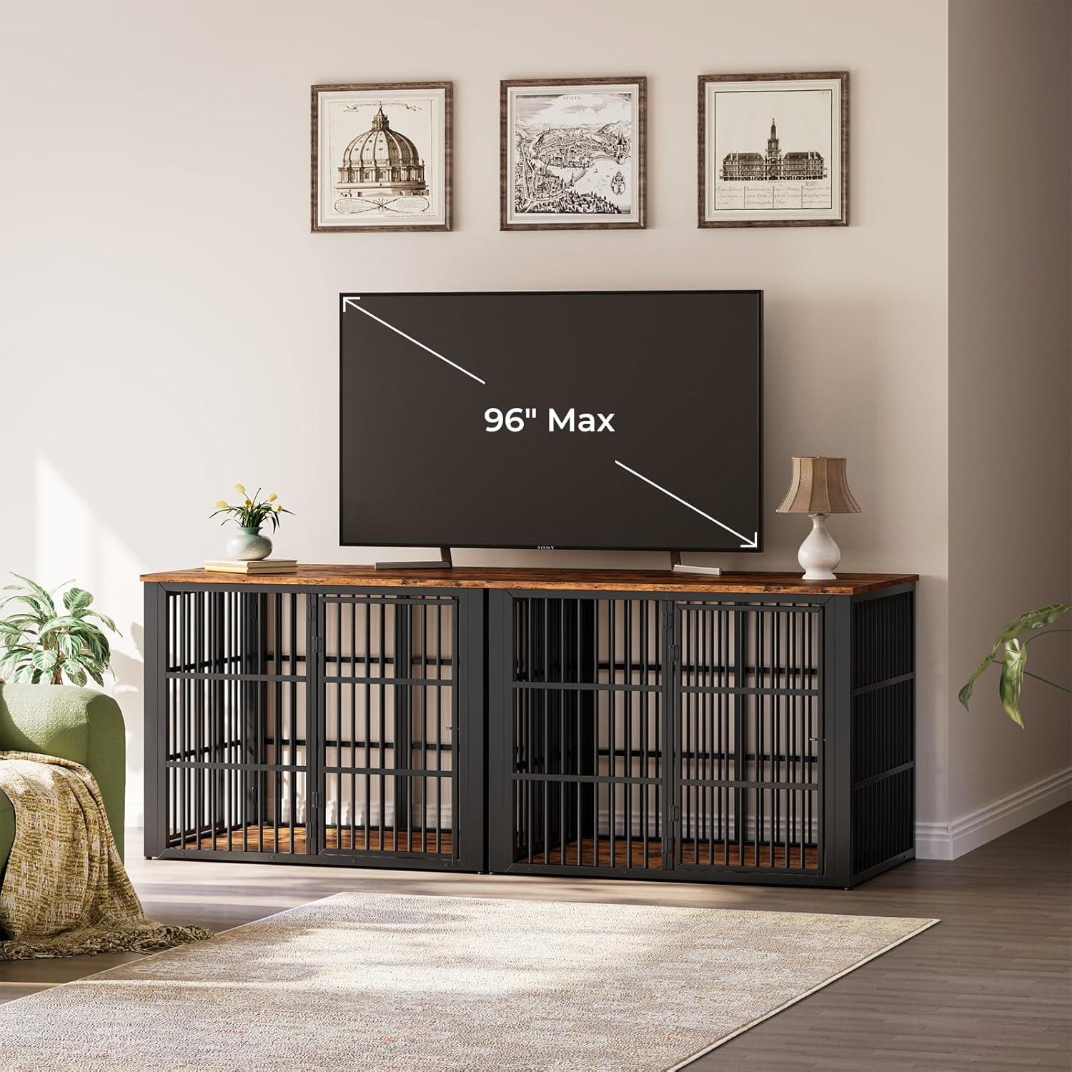 image:imageLyromix 48 Foldable Dog Crate Furniture Quick Assembly Large Dog Kennel Furniture for Medium and Large Breed ChewProof XL Wooden Dog Cage as Side End Table Light IvoryRustic Brown