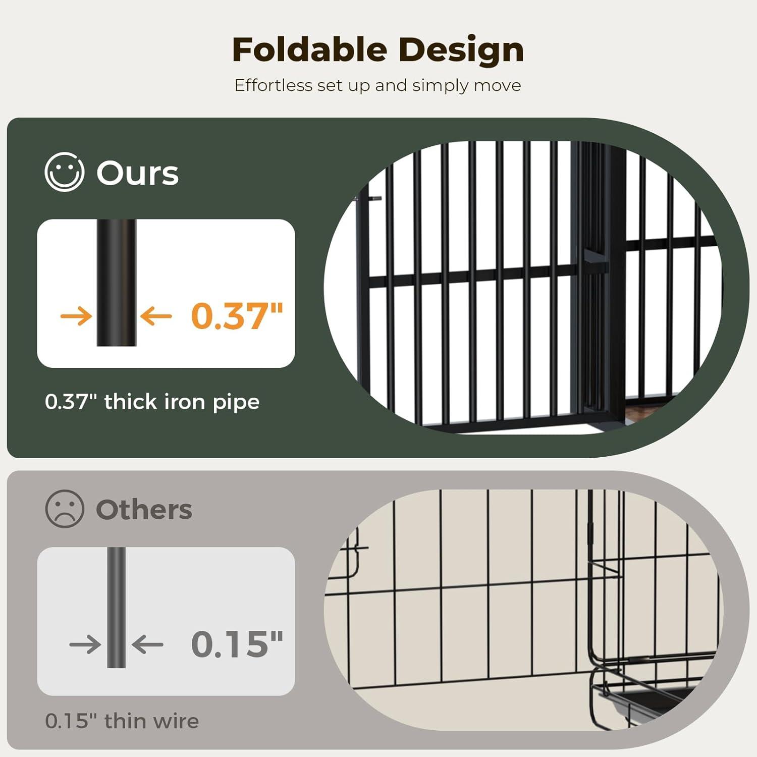 image:imageLyromix 48 Foldable Dog Crate Furniture Quick Assembly Large Dog Kennel Furniture for Medium and Large Breed ChewProof XL Wooden Dog Cage as Side End Table Light IvoryRustic Brown