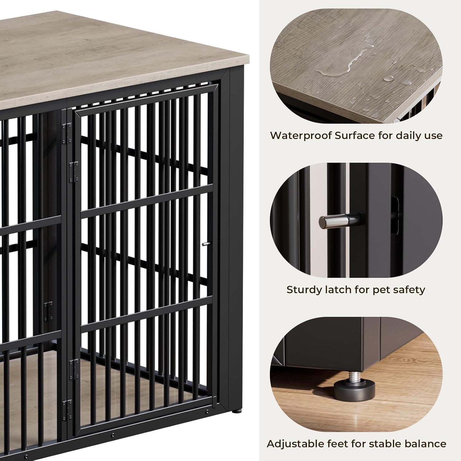 image:imageLyromix 48 Foldable Dog Crate Furniture Quick Assembly Large Dog Kennel Furniture for Medium and Large Breed ChewProof XL Wooden Dog Cage as Side End Table Light IvoryLight Ivory