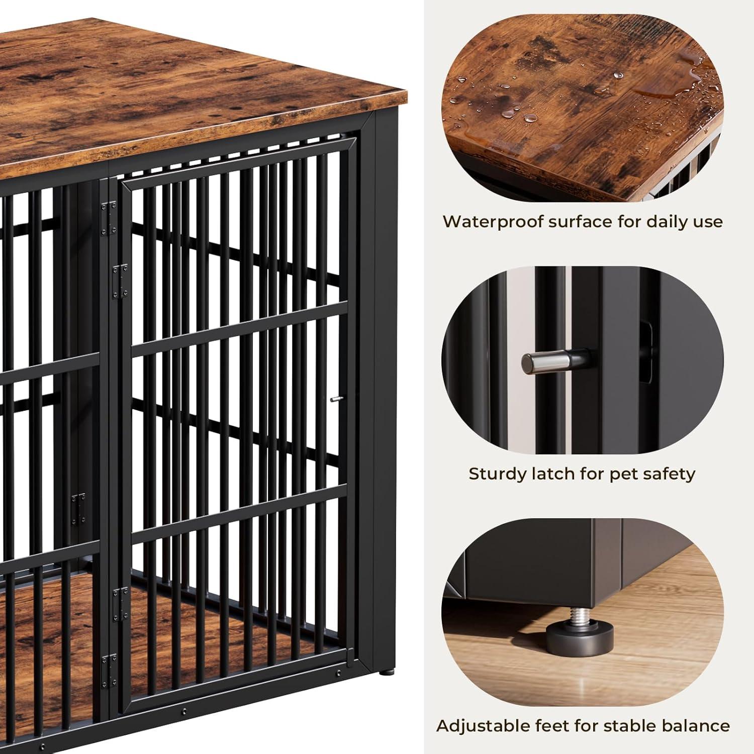 image:imageLyromix 48 Foldable Dog Crate Furniture Quick Assembly Large Dog Kennel Furniture for Medium and Large Breed ChewProof XL Wooden Dog Cage as Side End Table Light IvoryRustic Brown