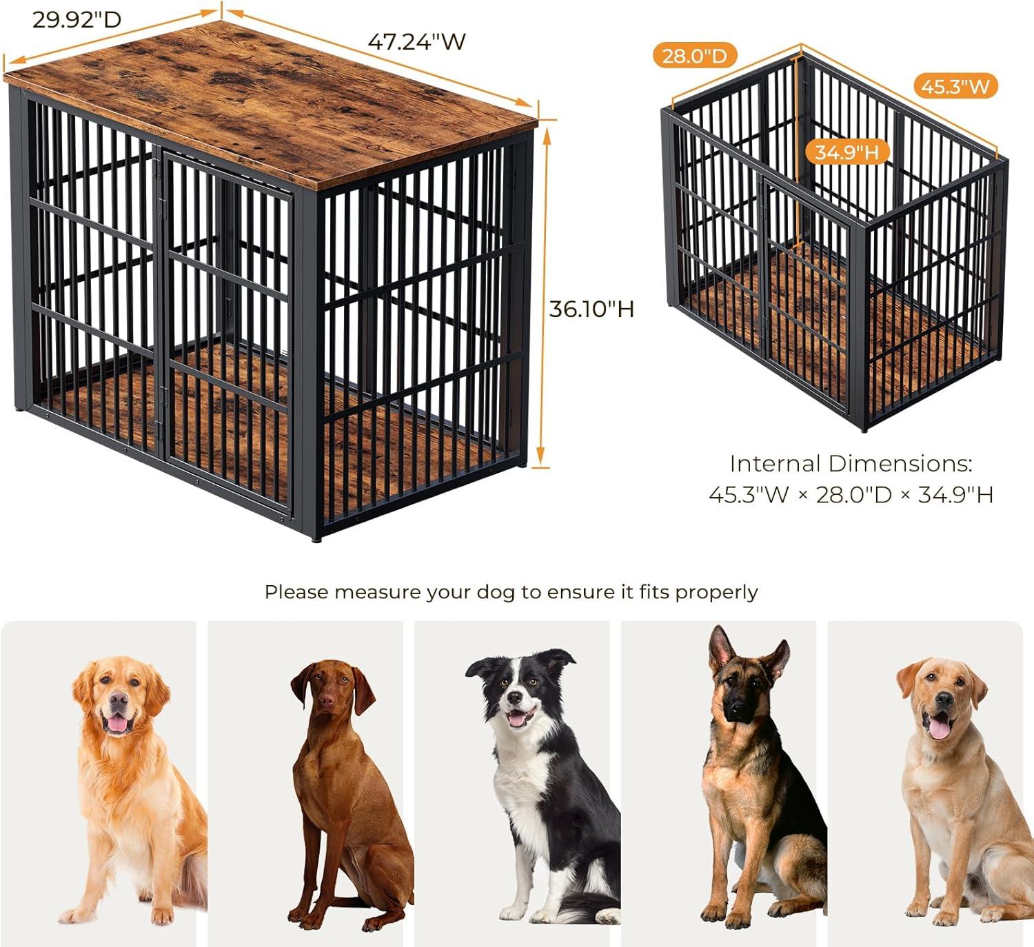 image:imageLyromix 48 Foldable Dog Crate Furniture Quick Assembly Large Dog Kennel Furniture for Medium and Large Breed ChewProof XL Wooden Dog Cage as Side End Table Light IvoryRustic Brown