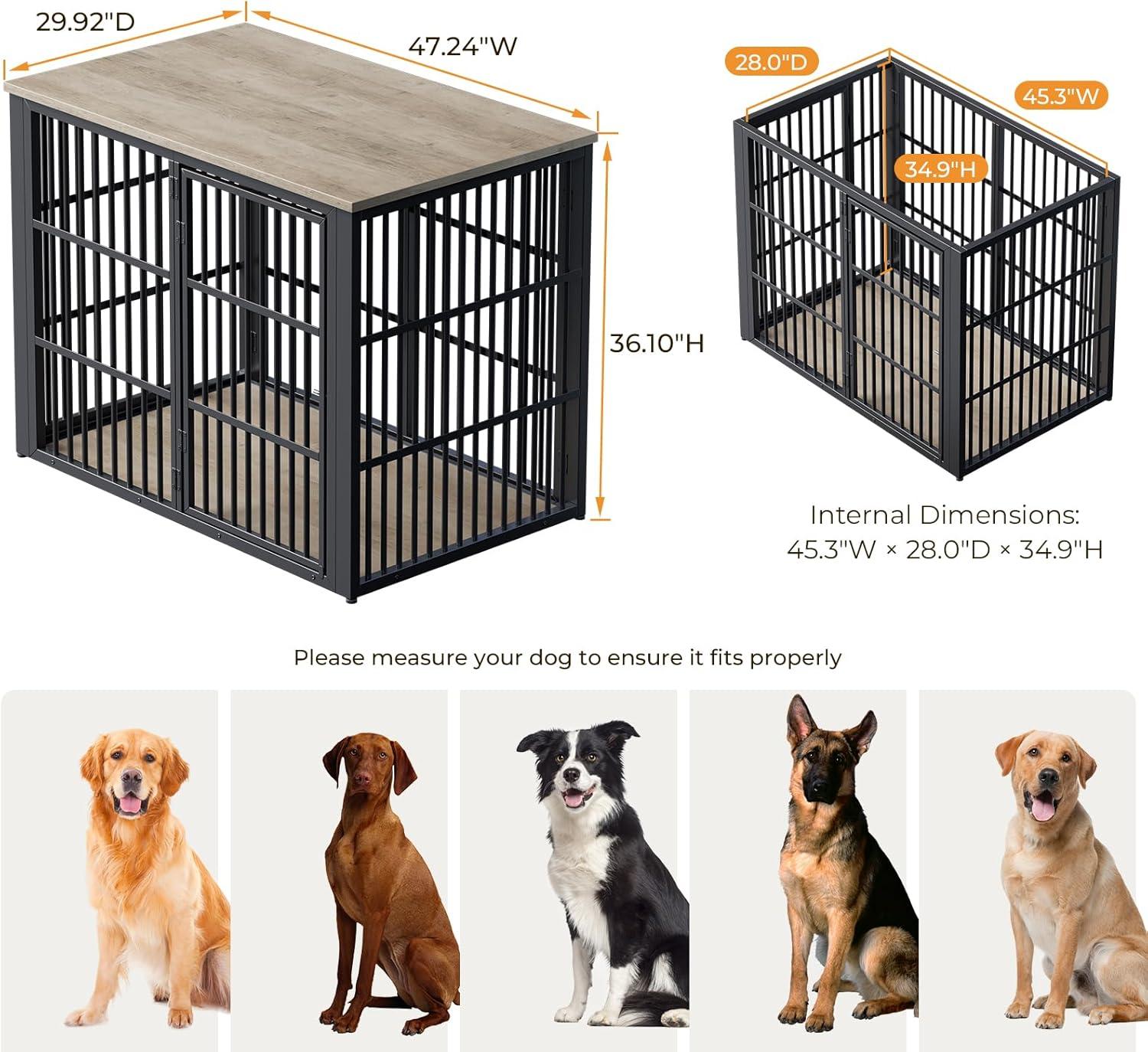 image:imageLyromix 48 Foldable Dog Crate Furniture Quick Assembly Large Dog Kennel Furniture for Medium and Large Breed ChewProof XL Wooden Dog Cage as Side End Table Light IvoryLight Ivory