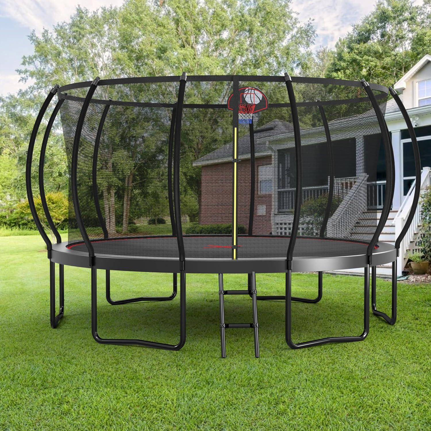 image:imageLyromix 16FT Outdoor Trampolines with Basketball Hoop Trampoline Outdoor with Net Large Recreational Trampolin for Kids and Adults