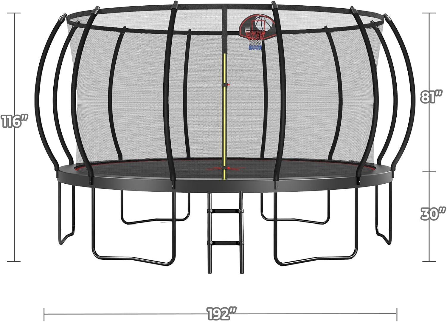 image:imageLyromix 16FT Outdoor Trampolines with Basketball Hoop Trampoline Outdoor with Net Large Recreational Trampolin for Kids and Adults
