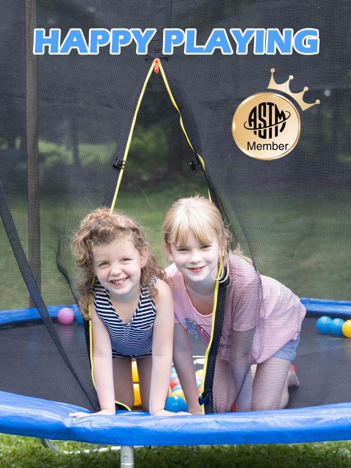image:imageBLUERISE 55IN 6FT Toddler Trampoline for Kids Indoor Outdoor Play for Kids Trampoline Basketball Hoop Attachment with Enclosure Net Easy to AssembleBlue 6FT