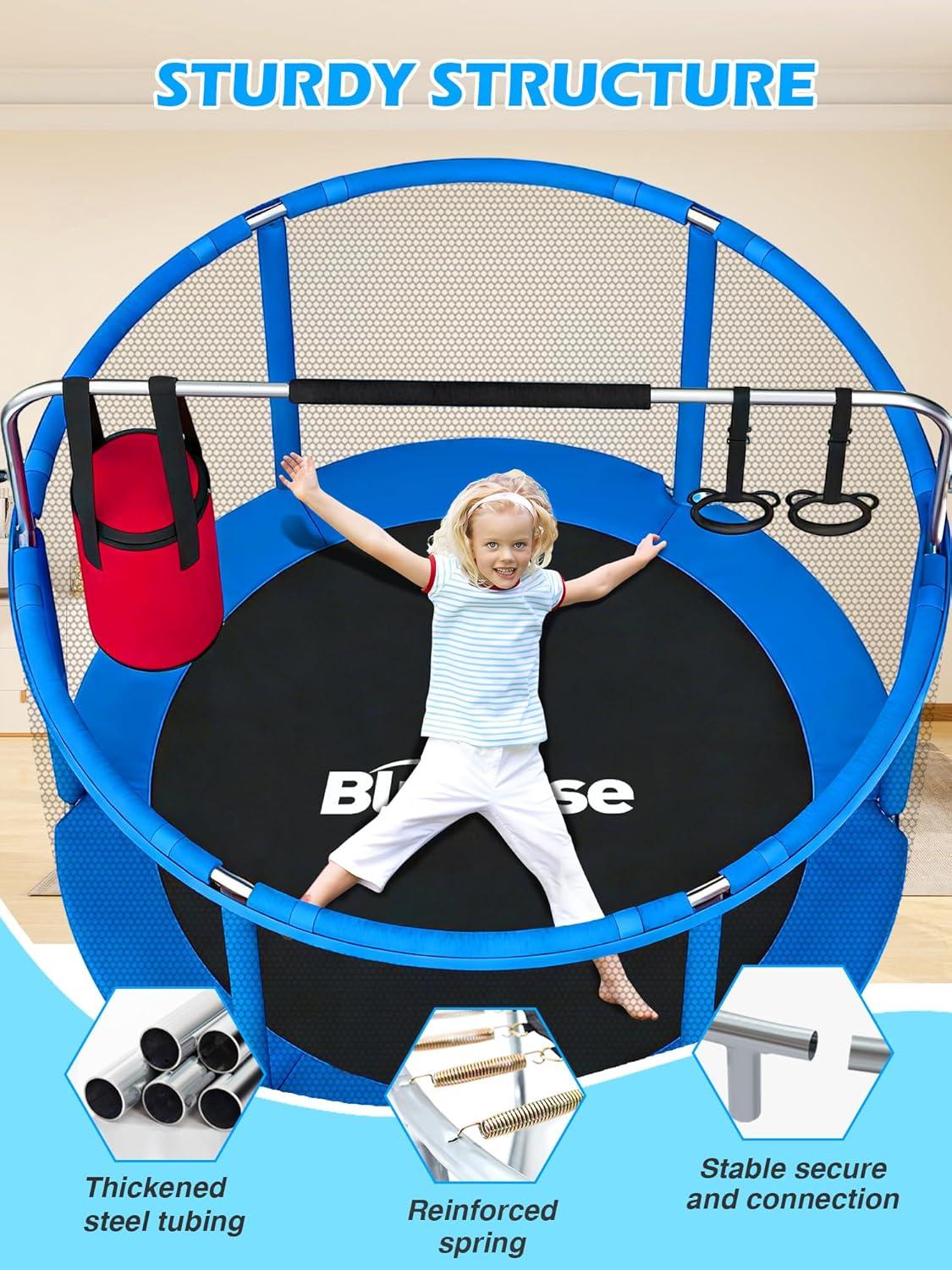 image:imageBLUERISE 55IN 6FT Toddler Trampoline for Kids Indoor Outdoor Play for Kids Trampoline Basketball Hoop Attachment with Enclosure Net Easy to AssembleBlue Dark 55IN 6in1