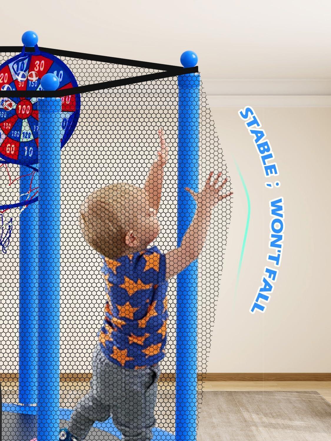 image:imageBLUERISE 55IN 6FT Toddler Trampoline for Kids Indoor Outdoor Play for Kids Trampoline Basketball Hoop Attachment with Enclosure Net Easy to AssembleBlue 55IN