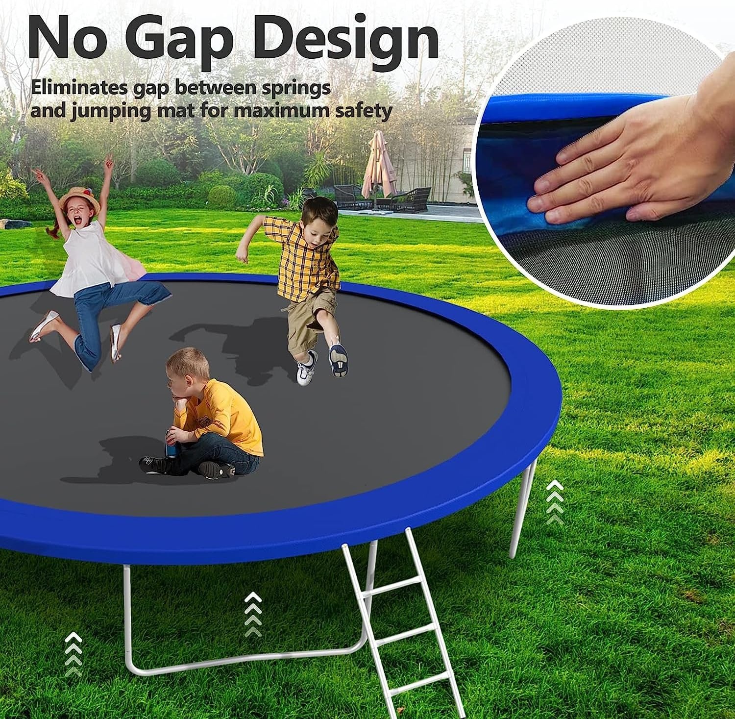 image:imageLyromix Upgraded 14FT 15FT Trampoline Outdoor with Basketball Hoop Stakes Light Sprinkler Capacity for 48 Kids amp AdultsAcid Blue