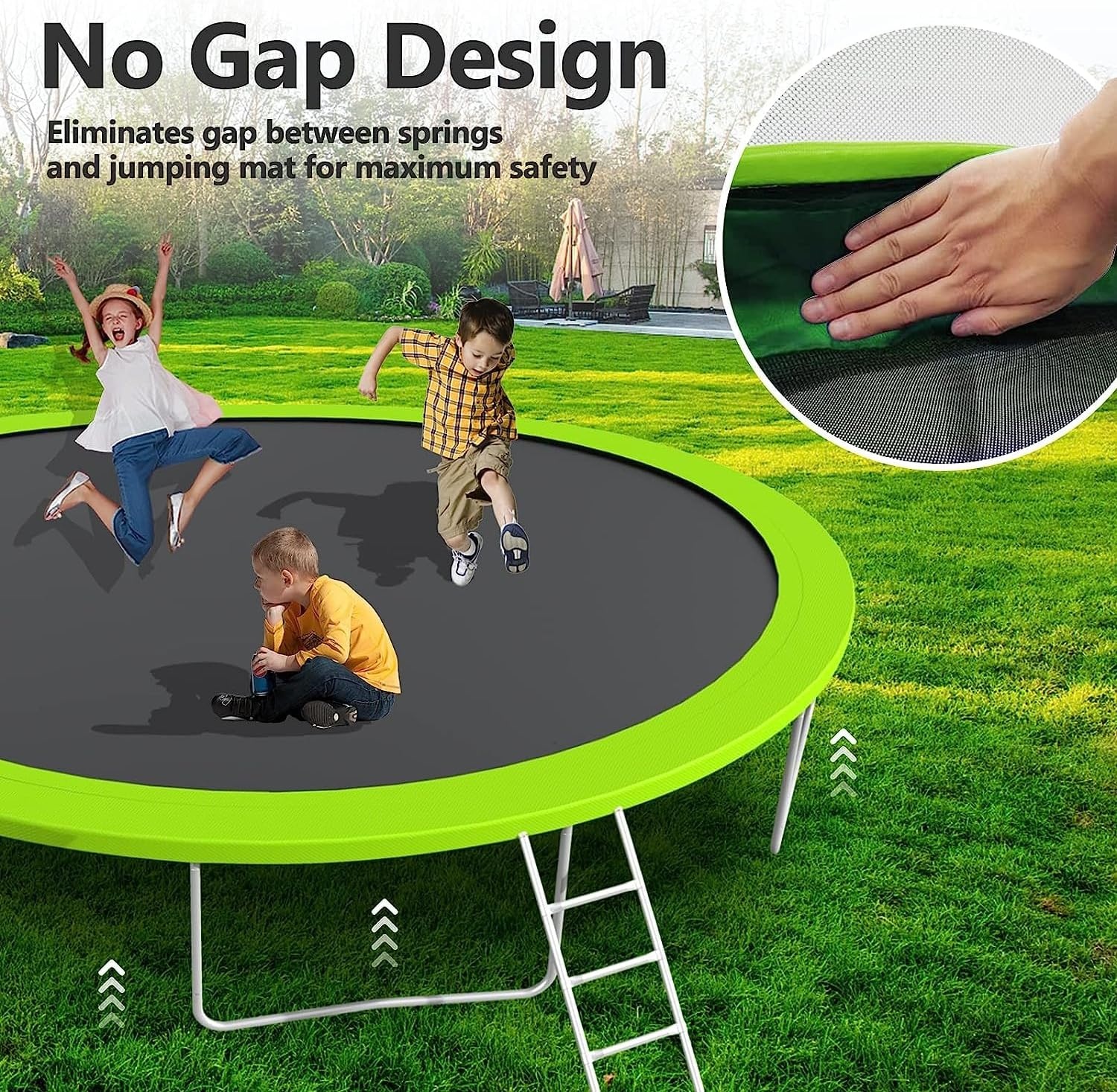 image:imageLyromix Upgraded 14FT 15FT Trampoline Outdoor with Basketball Hoop Stakes Light Sprinkler Capacity for 48 Kids amp AdultsJade Green