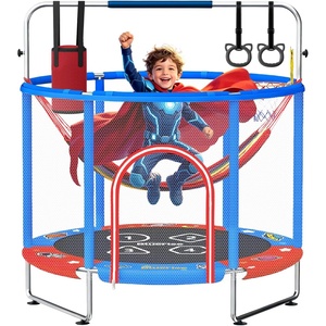 BLUERISE 55IN 6FT Toddler Trampoline for Kids Indoor Outdoor Play for Kids Trampoline Basketball Hoop Attachment with Enclosure Net Easy to Assemble(Red / Blue – 55IN – 6-in-1)